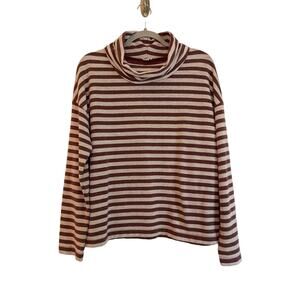 J. Crew Factory Cowl Neck Long Sleeve Fleece Top Size S Purple Striped Oversized